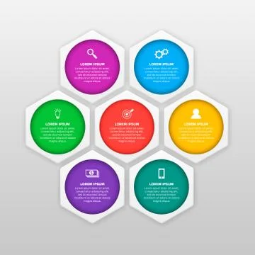 Vector infographics template with six options in material design style. It can Illustrazione stock