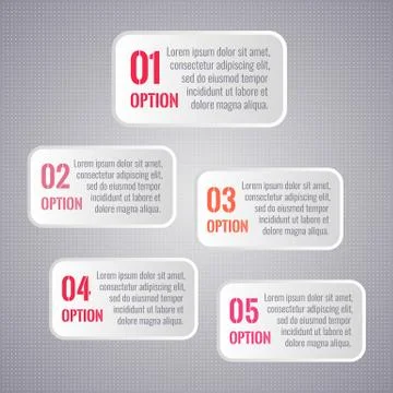 Vector infographics white rectangles 1 to 5 options on dotted background Stock Illustration
