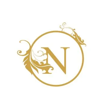 Vector Initial n letter luxury beauty flourishes ornament monogram wedding ic Stock Illustration