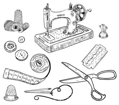 Vector ink hand drawn style sewing kit Stock Illustration