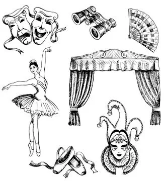 Vector ink hand drawn theater set Stock Illustration