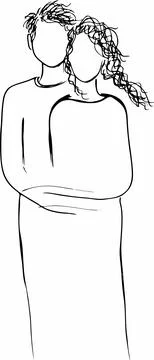 Vector ink illustration of couple holding kal. Lovers hugging each other Stock Illustration