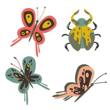 Vector insect set of butterfly and beetle Stock Illustration