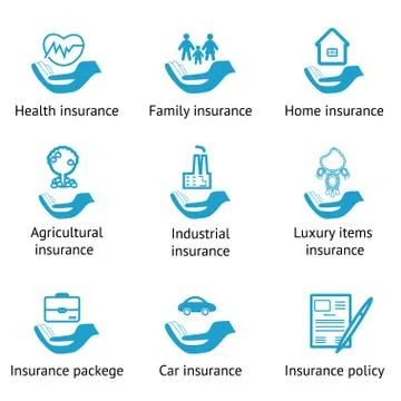 Vector insurance icons set Stock Illustration