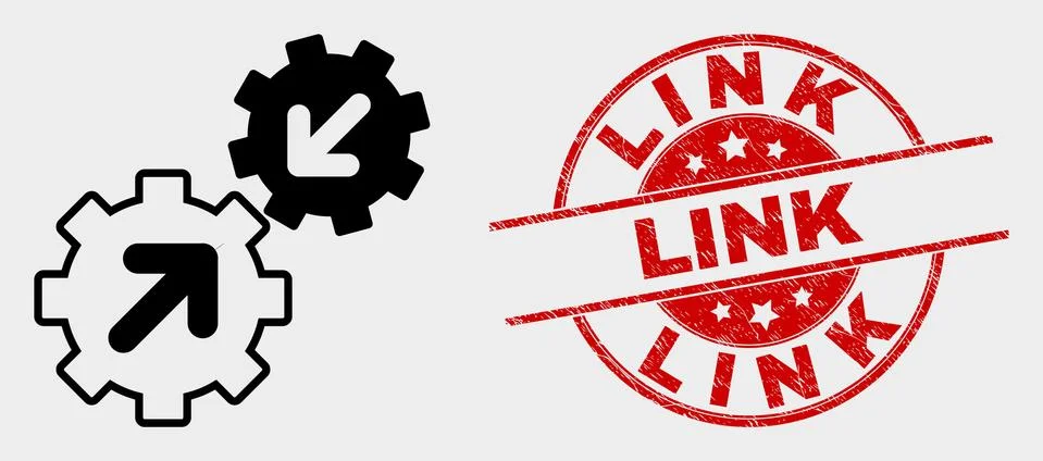 Vector Integration Gears Icon and Scratched Link Seal Stock Illustration