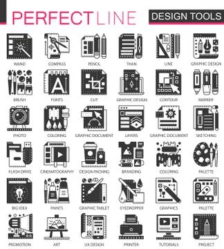 Vector Interface design tools black mini concept icons and infographic symbols Stock Illustration