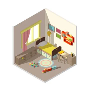 Vector interior of children bedroom with window Illustrazione stock