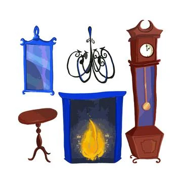 Vector interior design illustration. collection set of elements. designer trendy Stock Illustration