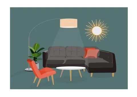 Vector interior design illustration. home house decor decoration. Ilustración de archivo