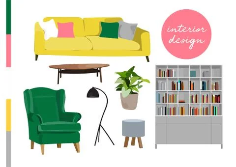 Vector interior design illustration. home house decor decoration. Ilustración de archivo