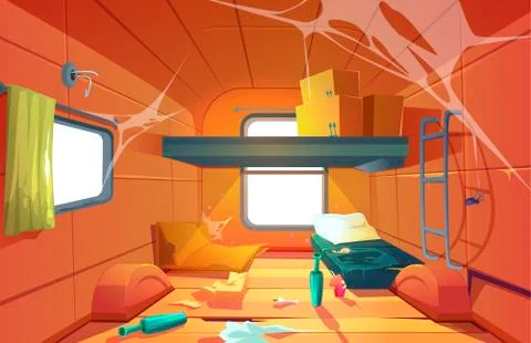 Vector interior of poor dirty room in camping van Stock Illustration