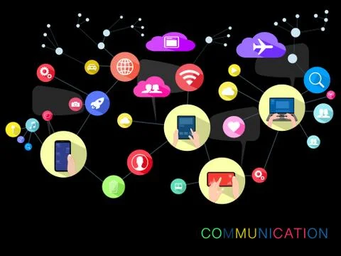 Vector internet concept Social network communication in online networks on bl Illustrazione stock