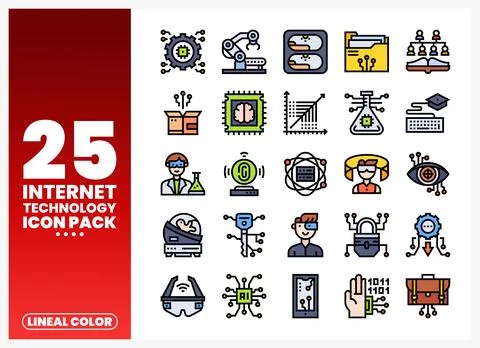 Vector internet technology icons in lineal color Stock Illustration