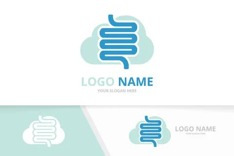 Vector intestine and cloud logo combination. Unique colon logotype design Illustrazione stock