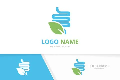 Vector intestine and leaf logo combination. Unique organic colon logotype design Stock Illustration