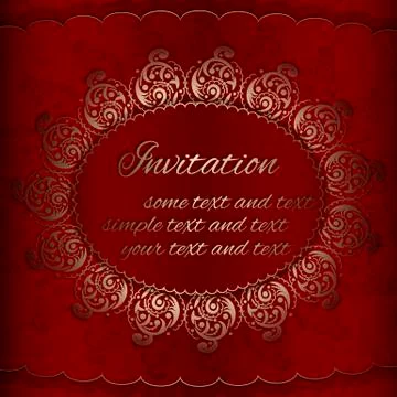 Vector Invitation card in red and gold. Stock Illustration