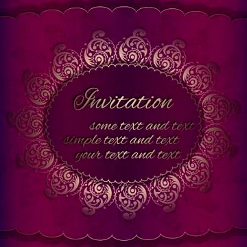 Vector Invitation card in violet and gold. Stock Illustration