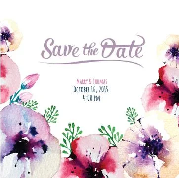 Vector  invitation card with watercolor elements. Wedding collec Stock Illustration
