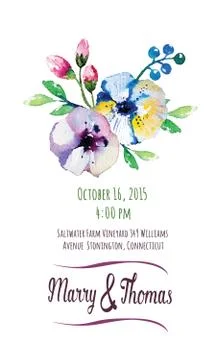 Vector  invitation card with watercolor elements. Wedding collec Stock Illustration