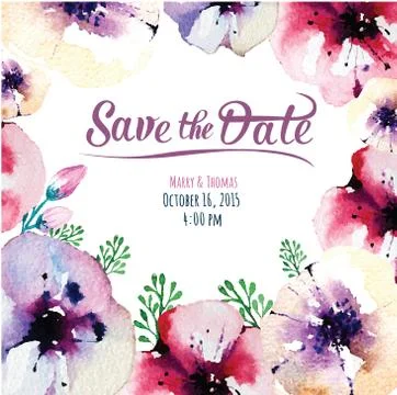 Vector  invitation card with watercolor elements. Wedding collec Stock Illustration