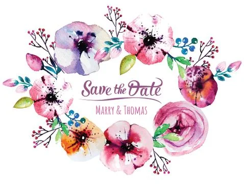 Vector invitation card with watercolor elements. Wedding collect Illustrazione stock