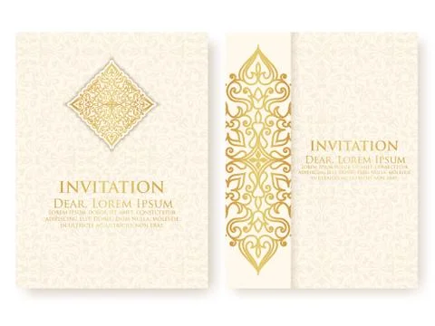 Vector invitation, cards with ethnic arabesque elements. Arabesque style desi Stock Illustration