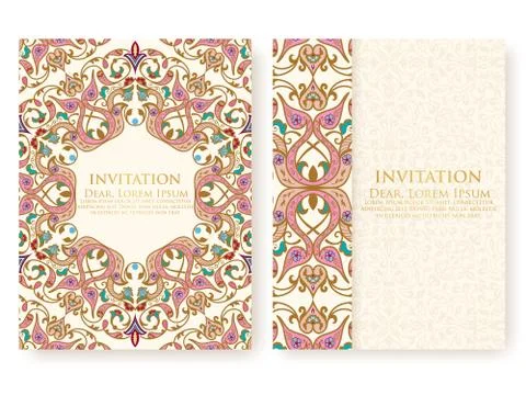 Vector invitation, cards with ethnic arabesque elements. Arabesque style desi イラスト素材