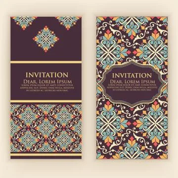 Vector invitation, cards with ethnic arabesque elements. Arabesque style desi イラスト素材