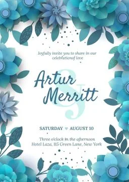 Vector invitation with floral elements turquoise. Stock Illustration
