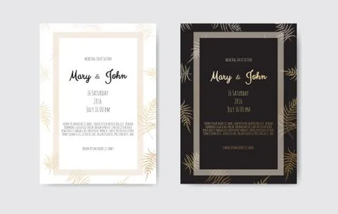 Vector invitation with gold floral elements. Wedding invitation cards with fl Illustrazione stock