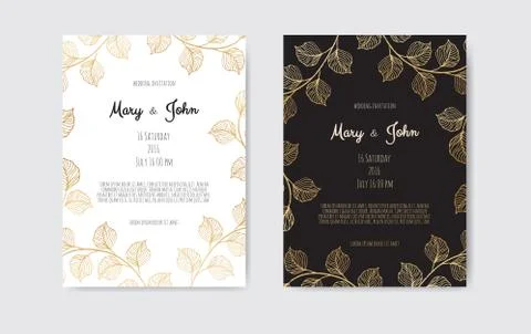Vector invitation with gold floral elements. Luxury ornament template. greeti Illustrazione stock