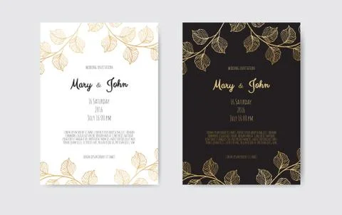 Vector invitation with gold floral elements. Luxury ornament template. greeti Illustrazione stock
