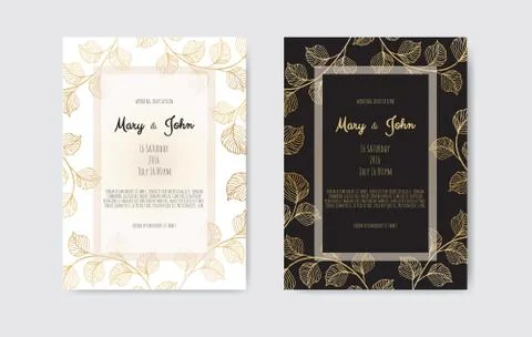 Vector invitation with gold floral elements. Luxury ornament template. greeti Illustrazione stock