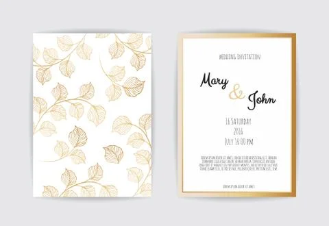Vector invitation with gold floral elements. Luxury ornament template. greeti Illustrazione stock