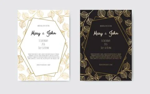 Vector invitation with gold floral elements. Luxury ornament template. greeti Stock Illustration