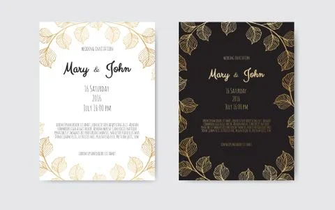 Vector invitation with gold floral elements. Luxury ornament template. greeti Illustrazione stock