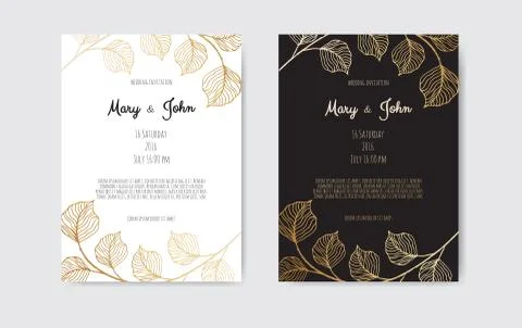 Vector invitation with gold floral elements. Luxury ornament template. greeti Stock Illustration