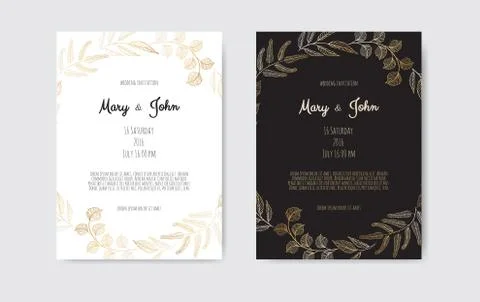 Vector invitation with gold floral elements. Luxury ornament template. greeti Illustrazione stock