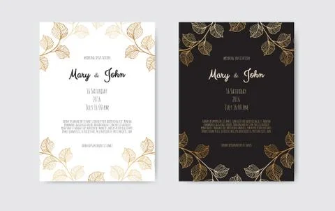 Vector invitation with gold floral elements. Luxury ornament template. greeti Illustrazione stock