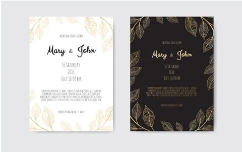 Vector invitation with gold floral elements. Luxury ornament template. greeting Illustrazione stock
