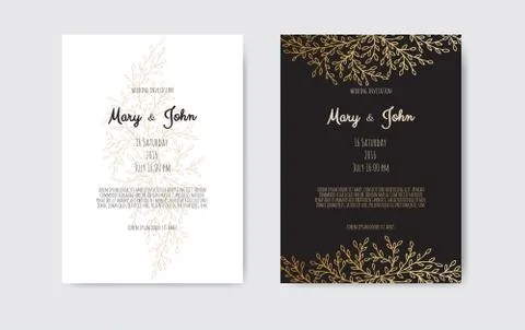 Vector invitation with gold floral elements. Luxury ornament template. greeting Illustrazione stock