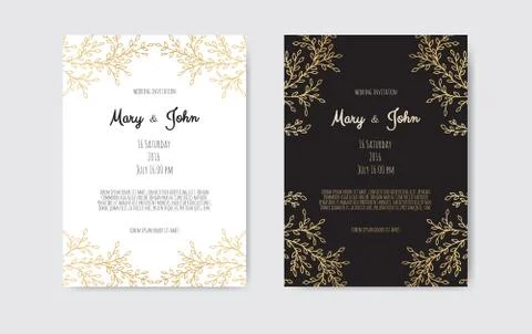 Vector invitation with gold floral elements. Luxury ornament template. greeting Illustrazione stock