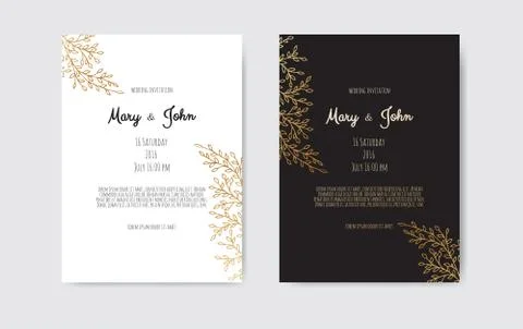 Vector invitation with gold floral elements. Luxury ornament template. greeting Illustrazione stock