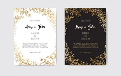 Vector invitation with gold floral elements. Luxury ornament template. greeting Stock Illustration