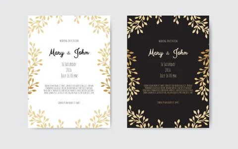 Vector invitation with gold floral elements. Luxury ornament template. greeting Illustrazione stock