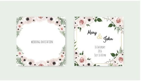 Vector invitation with handmade floral elements. Wedding invitation cards wit Stock Illustration