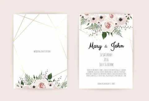 Vector invitation with handmade floral elements. Wedding invitation cards wit Stock Illustration