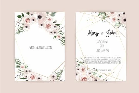 Vector invitation with handmade floral elements. Wedding invitation cards wit Illustrazione stock