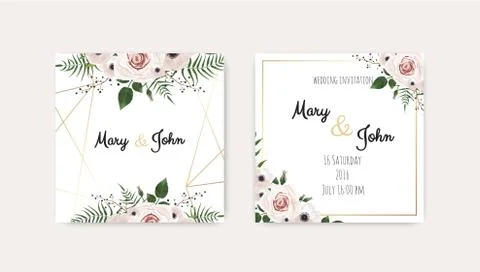 Vector invitation with handmade floral elements. Wedding invitation cards wit Stock Illustration