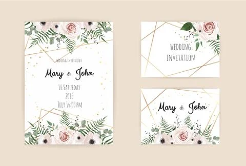 Vector invitation with handmade floral elements. Wedding invitation cards wit Stock Illustration